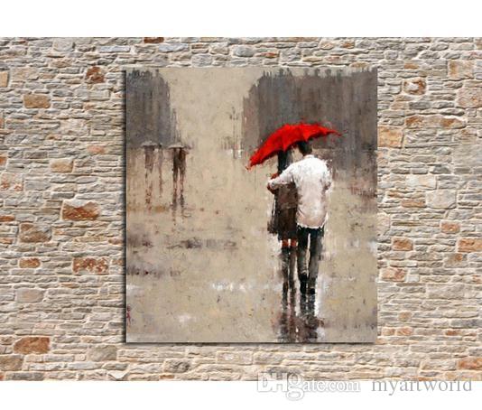534x454 2018 Two People Walk Under The Red Umbrella,pure Hand Painted - Red Umbrella Painting