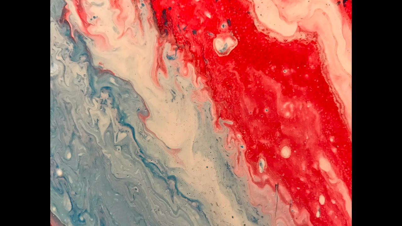1280x720 Red, White, And Blue, Fluid Acrylic Abstract Pour On An 8 By 8 - Red White And Blue Painting