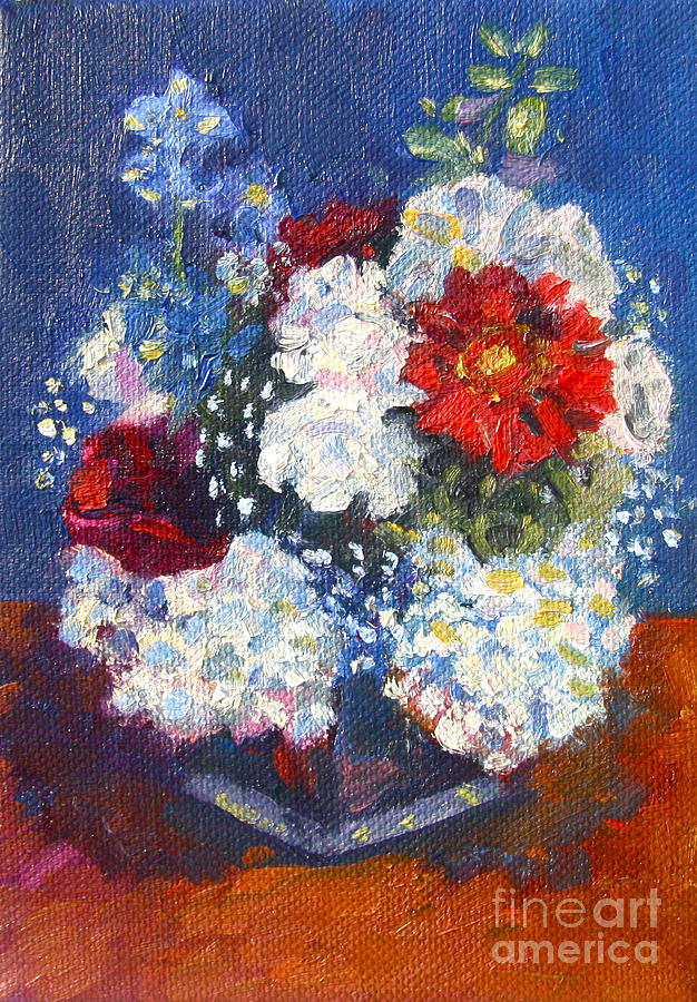 626x900 Red White And Blue Flowers Painting By Jane Simonson - Red White And Blue Painting