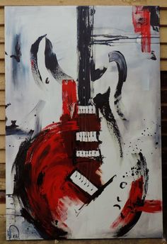 236x344 Guitar Painting, Abstract Painting, Red White Amp Black Painting - Red White Black Painting
