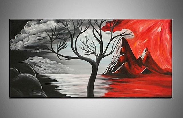 640x412 Handpainted Beautiful Modern Abstract Decorative Oil Painting Red - Red White Black Painting