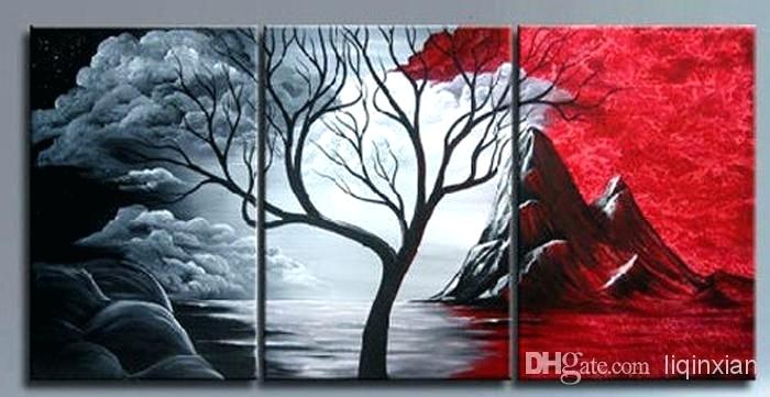 700x361 Red And Black Wall Art Black White Red Tree High Quality Wholesale - Red White Black Painting