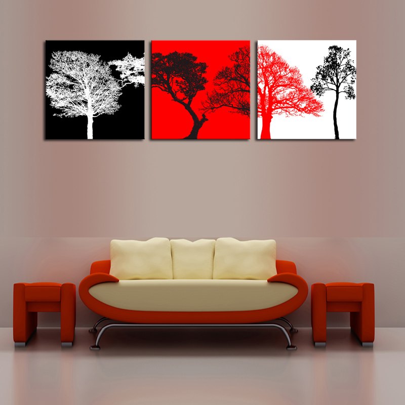 800x800 Unframed 3 Sets Canvas Painting Red White Black Trees Art Cheap - Red White Black Painting