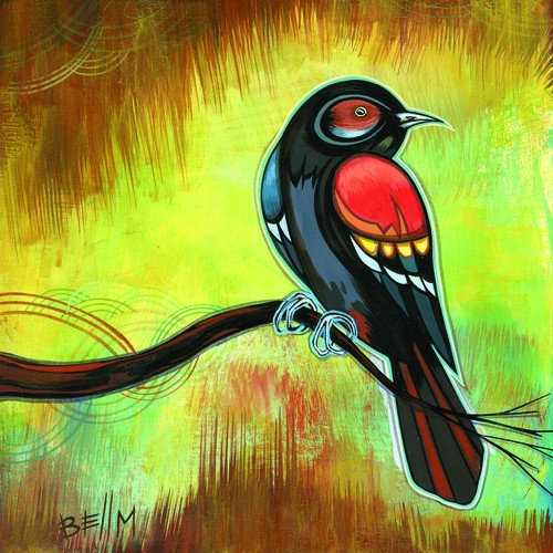 500x500 Red Winged Blackbird Wood Print - Red Winged Blackbird Painting
