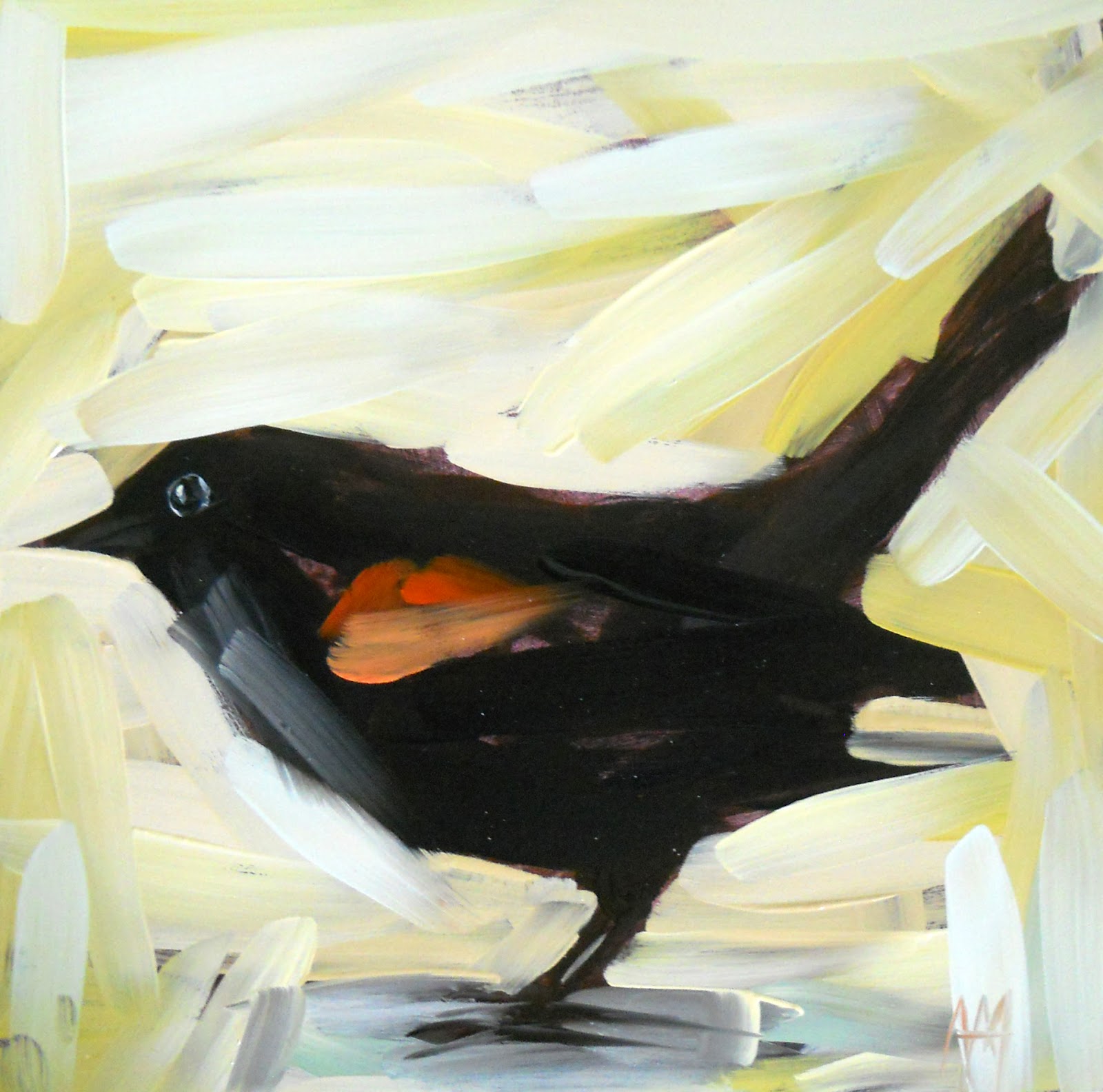 1600x1584 Red Winged Blackbird Angela Moulton's Painting A Day - Red Winged Blackbird Painting