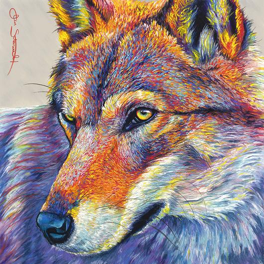 530x530 Peaceful Warrior (Red Wolf) Limited Edition 50 Signed Giclee Fine - Red Wolf Painting
