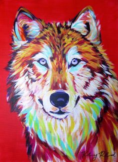 236x323 Perfect For Any Wolf Lover! Wolf Silhouette In Front Of A Yellow - Red Wolf Painting