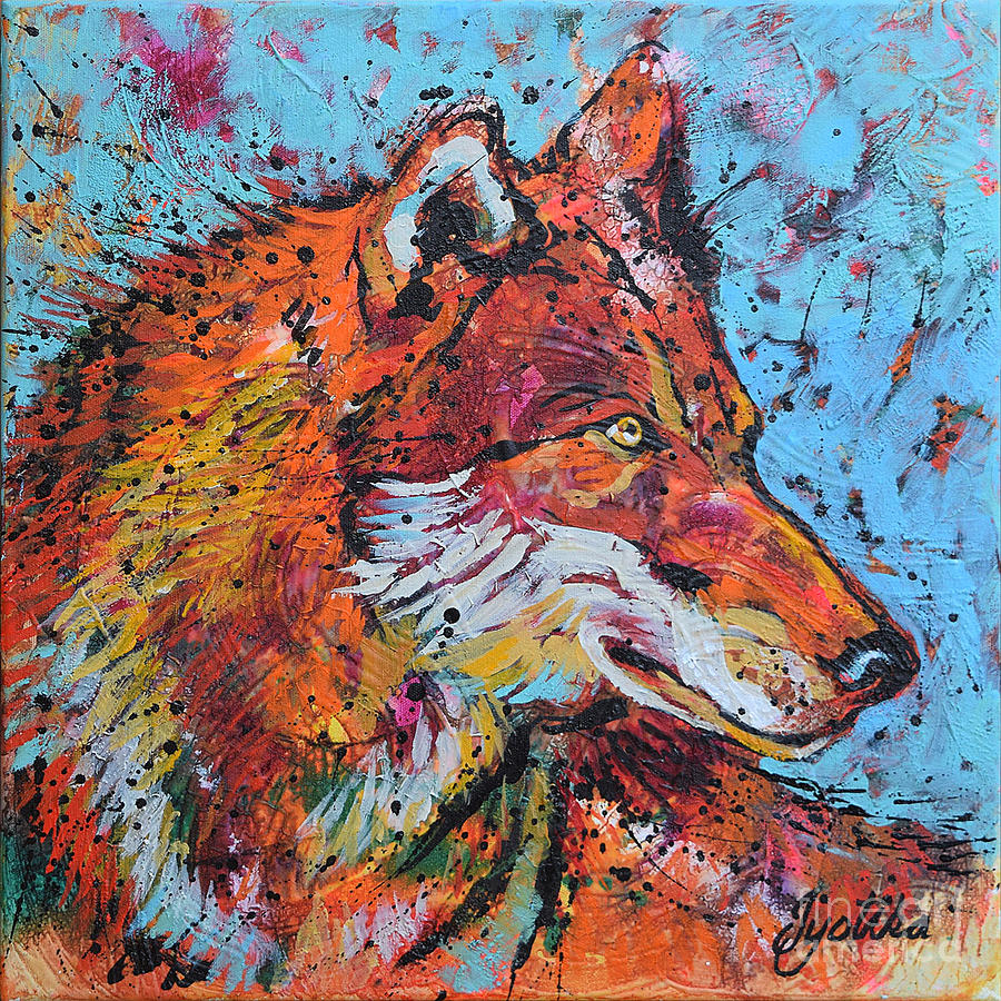 900x900 Red Wolf Painting By Jyotika Shroff - Red Wolf Painting