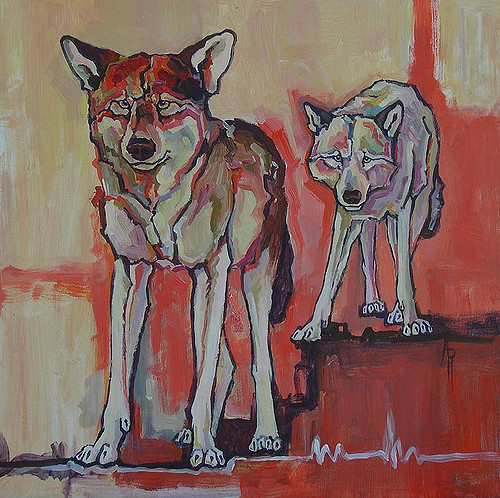 500x498 Red Wolf, Grey Wolf Another Colorful Acrylic Painting Of W - Red Wolf Painting