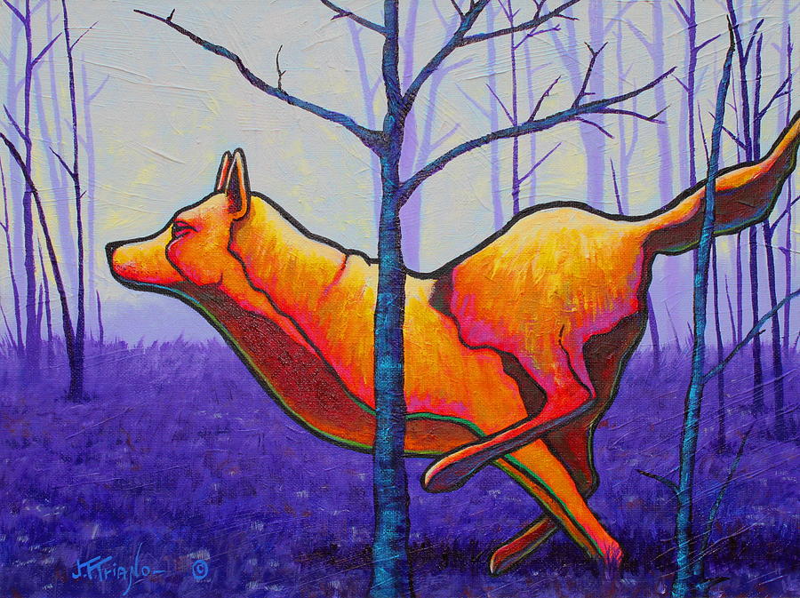 900x673 Running Free Red Wolf Painting By Joe Triano - Red Wolf Painting