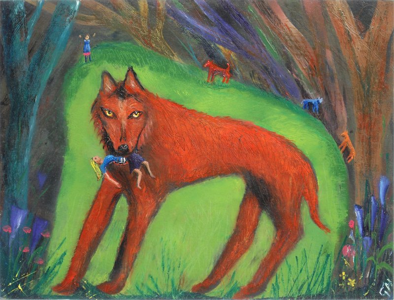 800x610 Artwork By Gabrielle Hawkes - Red Wolf Painting