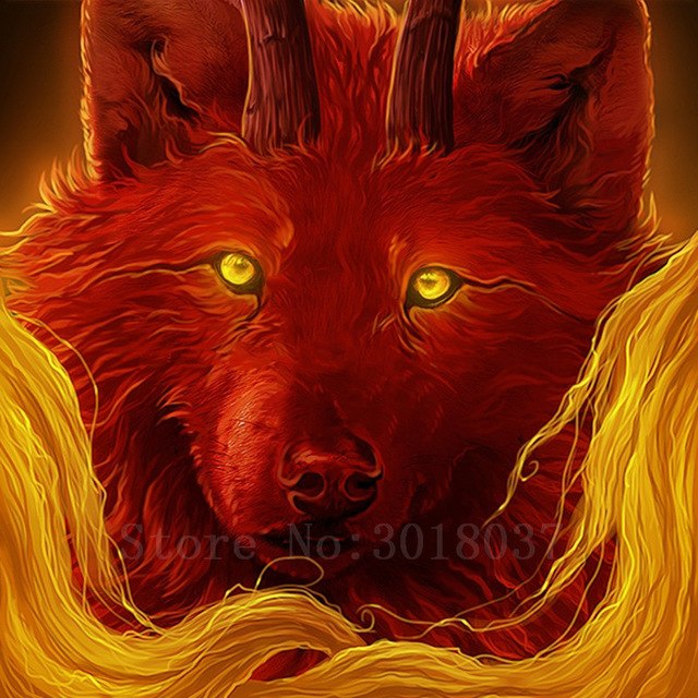 640x640 Diy 5d Diamond Painting Cross Stitch Eyes Glowing Red Wolf Diamond - Red Wolf Painting