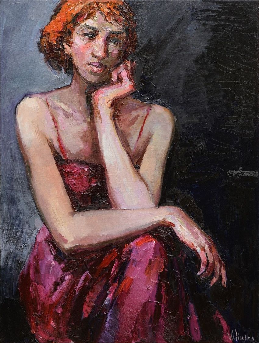 850x1123 Lady In Red - Red Woman Painting