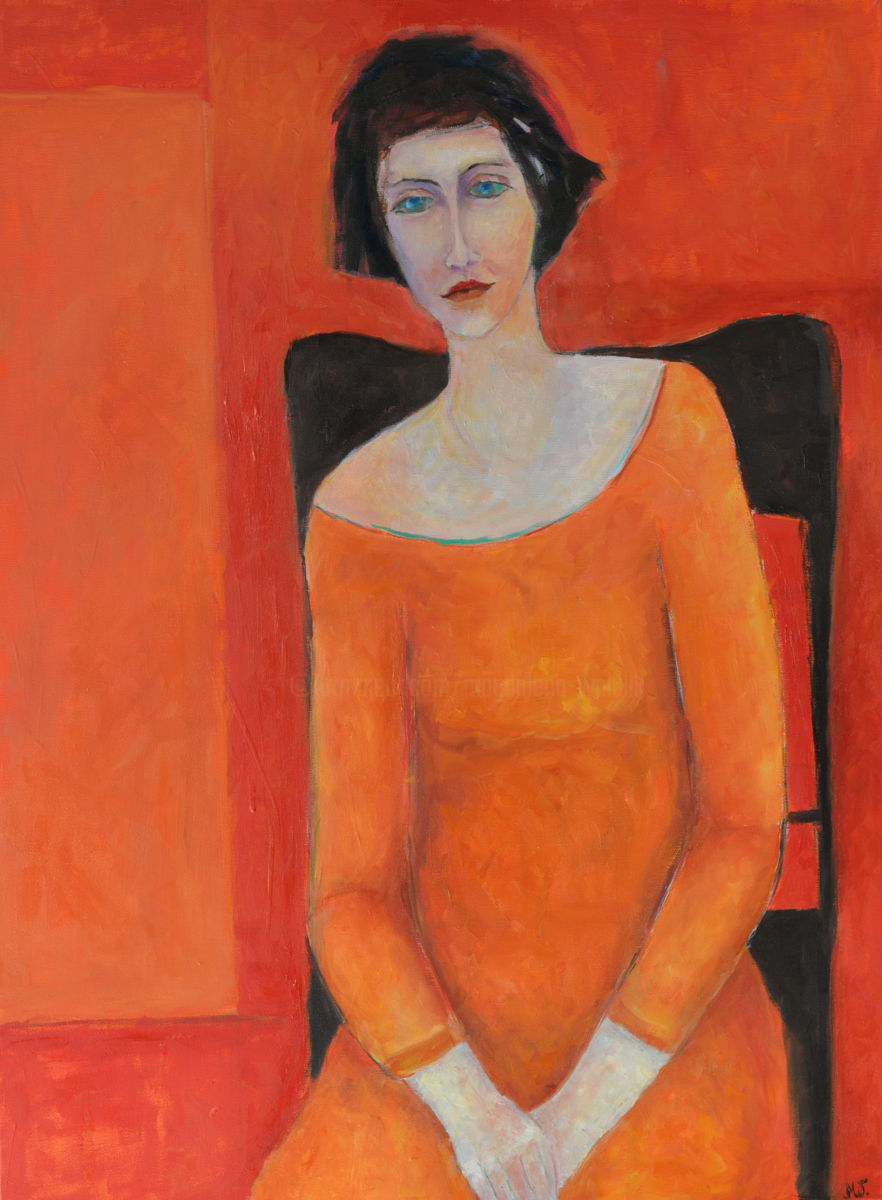 882x1200 Sitting Woman Painting Red Women Art Female Figure (Magdalena Walulik) - Red Woman Painting