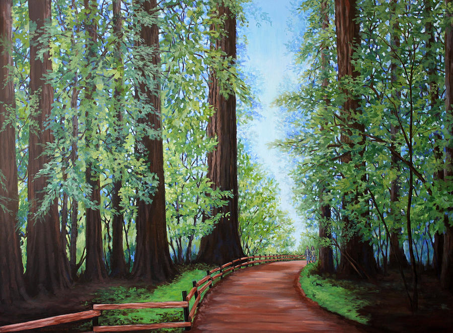 900x661 Redwood Forest Path Painting By Penny Birch Williams - Red Wood Painting