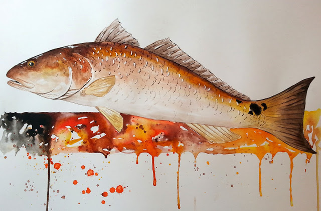 640x422 A Year On The Fly Red Drum (Red Fish) Painting - Redfish Painting