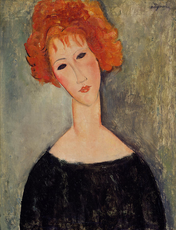 689x900 Red Head Painting By Amedeo Modigliani - Redhead Painting