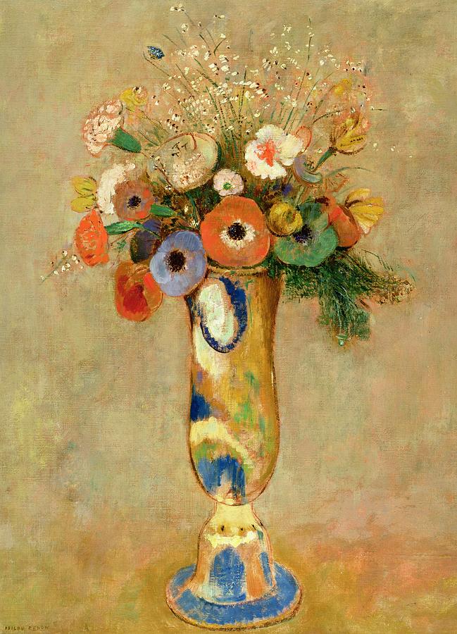 649x900 Flowers In A Painted Vase Painting By Odilon Redon - Redon Painting