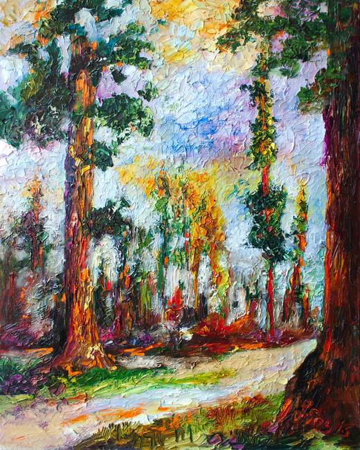 520x650 Redwood Forest Impressionist Oil Painting By Ginette Callaway - Redwood Forest Painting