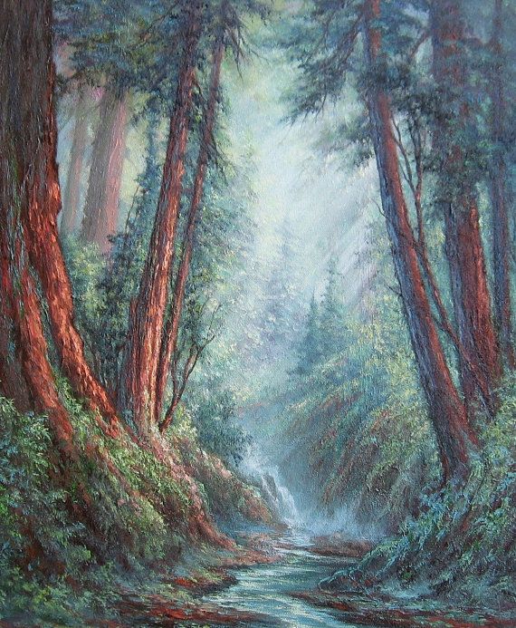 570x693 Redwood Forest Original Fine Art Oil Painting By By Gristello - Redwood Forest Painting