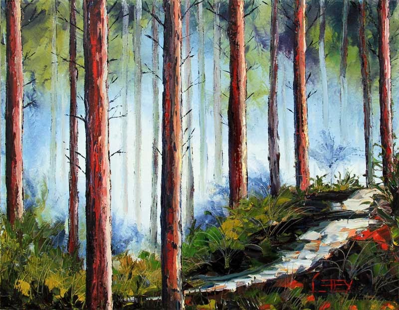 800x622 Redwood By Lisa Elley. Palette Knife Painting In Oil. Palette - Redwood Tree Painting