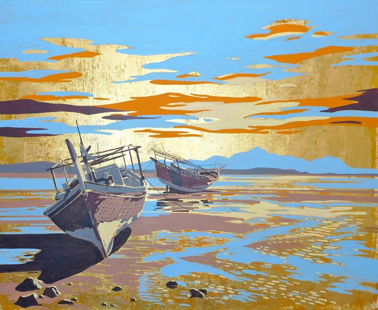 770x631 Saatchi Art Dhows On Gold Leaf Painting By Alan Reed - Reed Painting