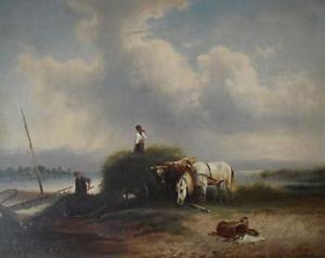 300x238 Farmfolk Reed Harvesting On The Marshes Antique Oil Painting R - Reed Painting