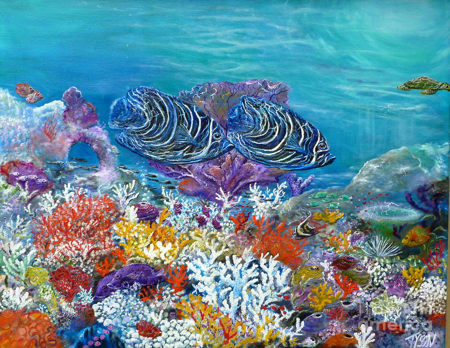 900x696 Coran Angels Over Brilliant Reef Painting By John Garland Tyson - Reef Painting