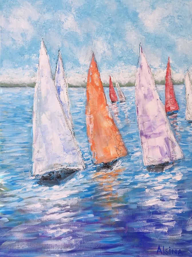 671x900 Sailboat Regatta Painting By Raul Alsina - Regatta Painting