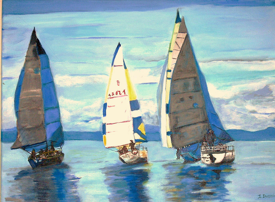 900x661 Sailing Regatta At Port Hardy Painting By Teresa Dominici - Regatta Painting