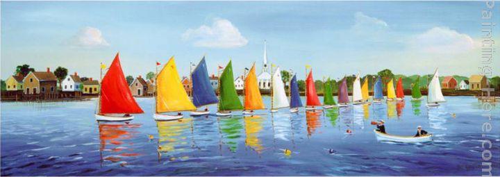 720x255 Sally Caldwell Fisher Rainbow Regatta Painting Framed Paintings - Regatta Painting