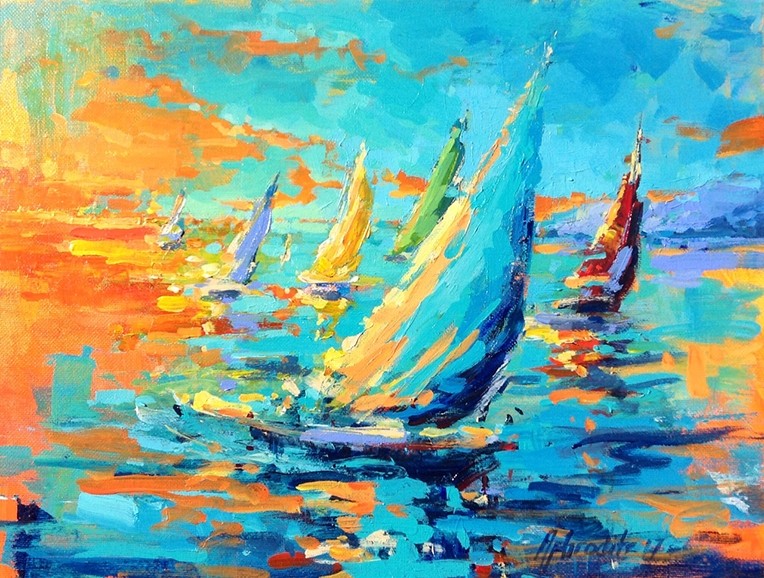 764x578 Caribbean Art, Sailboat Painting, Regatta Scene - Regatta Painting