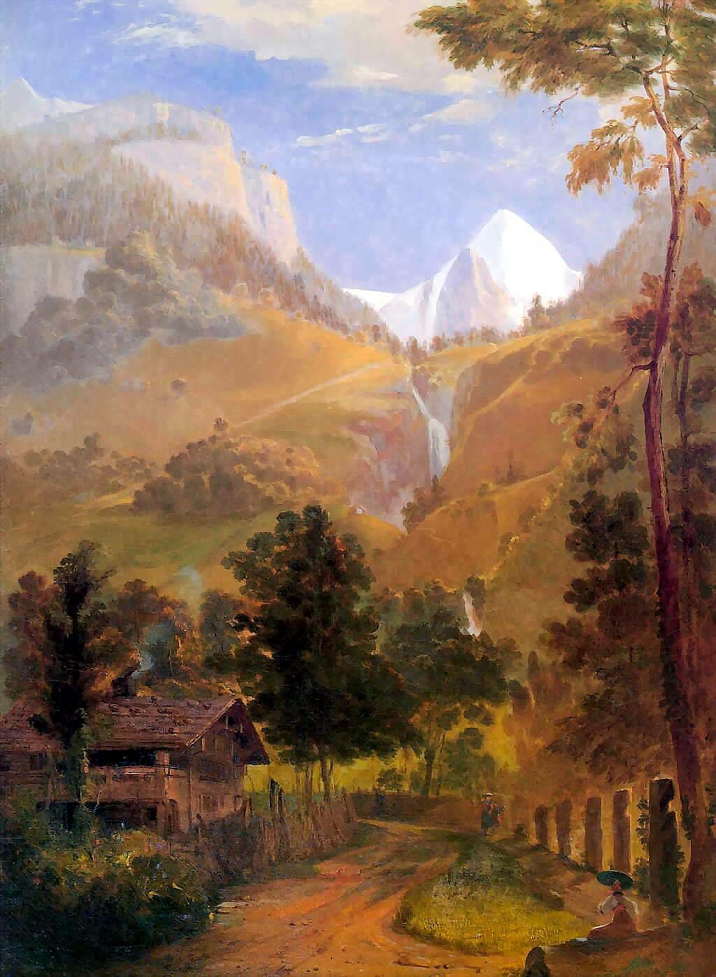 1024x1396 Hudson Rv Sc Csg025 The Wetterhorn And Falls Of Reichenbach 1832 - Reichenbach Falls Painting