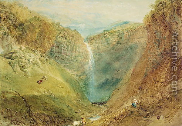 600x416 Hardraw Fall, Yorkshire, C.1820 Reproduction By Joseph Mallord - Reichenbach Falls Painting