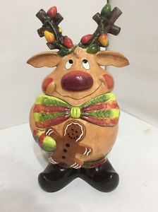 224x300 Clay Art 2003 Red Nose Reindeer Christmas Cookie Jar Hand Painted - Reindeer Christmas Painting