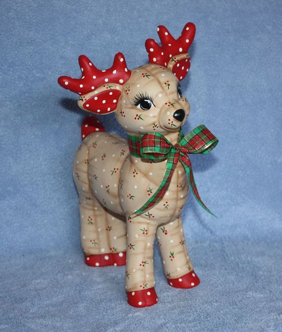 570x673 Hand Painted Ceramic Christmas Reindeer By Flutterbyconnections - Reindeer Christmas Painting