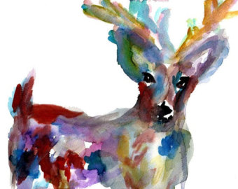 340x270 Reindeer Art Deer Etsy - Reindeer Christmas Painting