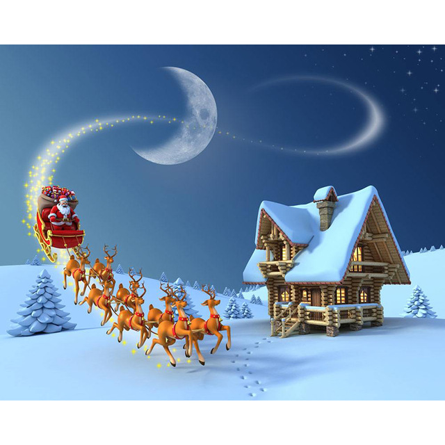 640x640 Snow House 3d Diamond Painting Picture Of Rhinestones Canvas - Reindeer Christmas Painting