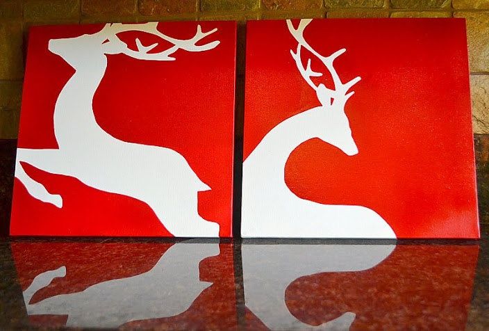 704x476 Reindeer Christmas Canvas Artwork Reindeer Silhouette Paintings - Reindeer Christmas Painting