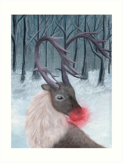 413x549 Realistic Rudolph Reindeer Acrylic Christmas Painting Art Prints - Reindeer Painting