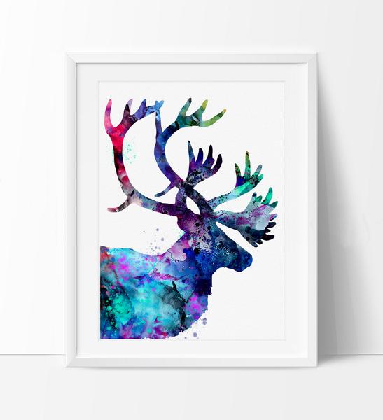547x600 Reindeer Painting, Reindeer Art Print, Watercolor Print, Reindeer - Reindeer Painting