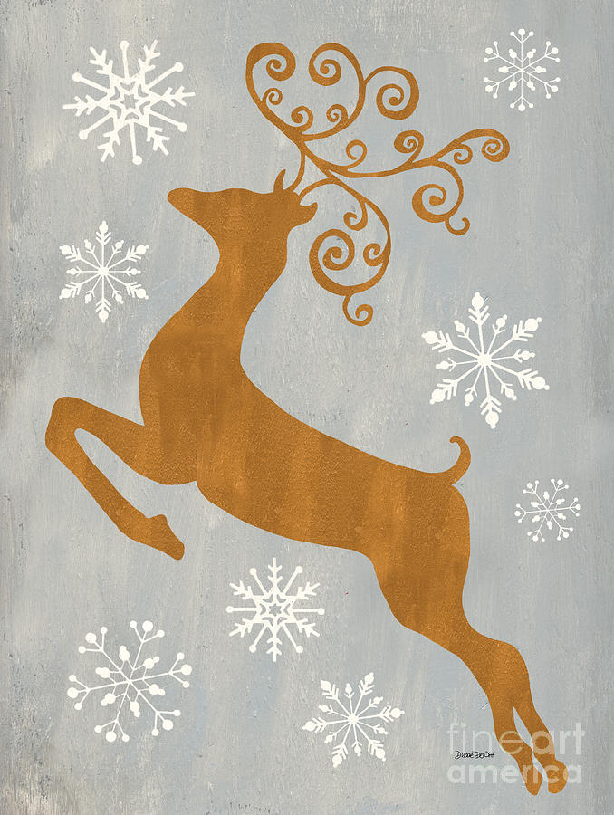 678x900 Silver Gold Reindeer Painting By Debbie Dewitt - Reindeer Painting