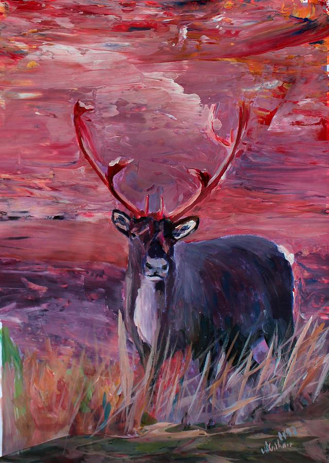 639x900 The Mighty Moose Mongoose Reindeer Elk Rentier Caribou Painting By - Reindeer Painting