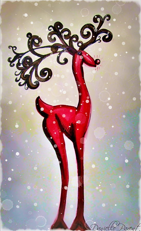 548x900 Fancy Vintage Reindeer With Snow Flakes Falling Painting By - Reindeer Painting