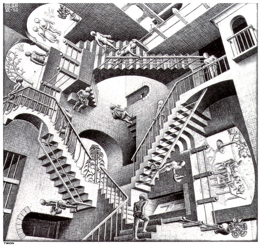 531x500 Relativity By Maurits Cornelis Escher - Relativity Painting