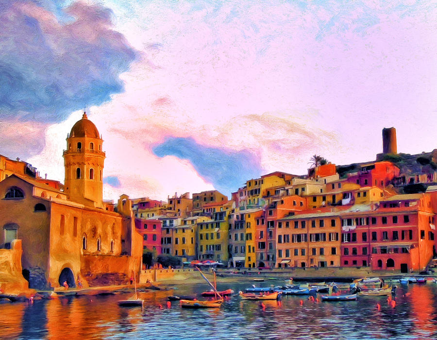 900x700 Relaxing Around Vernazza Painting By Michael Pickett - Relaxing Painting