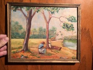 300x225 Vintage Impressionist Florida Painting Relaxing By The Water Ebay - Relaxing Painting
