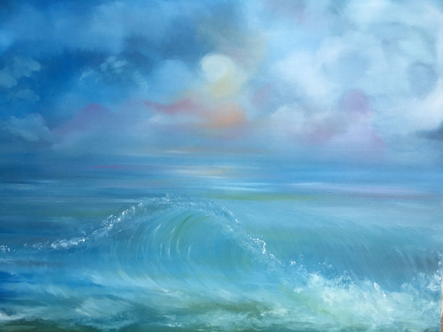 1500x1125 Blue Sea Oil Paintingrelaxing Wall Artpastel Blueseawave - Relaxing Painting