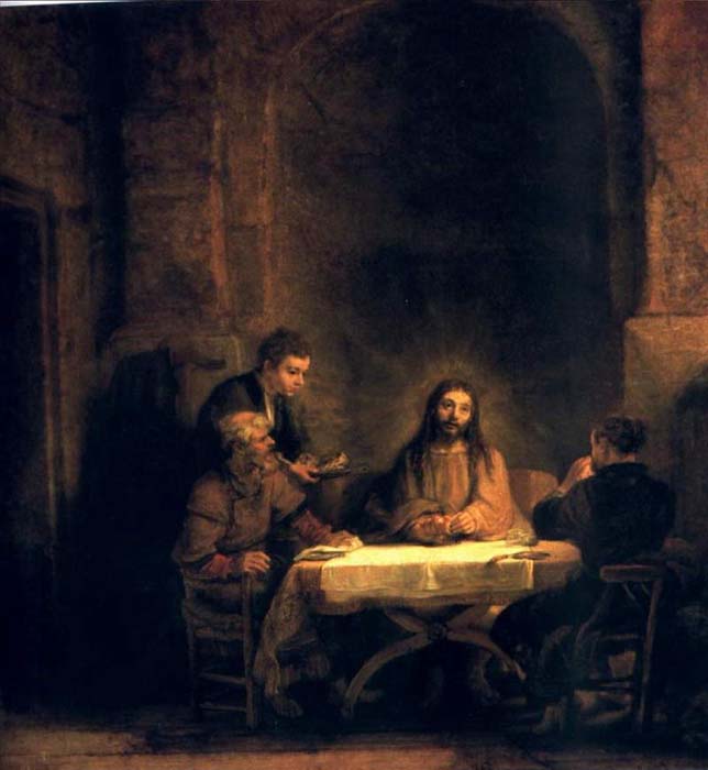 644x700 Les Pelerins D Emmaus, Louvre By Rembrandt Van Rijn - Rembrandt Emmaus Painting