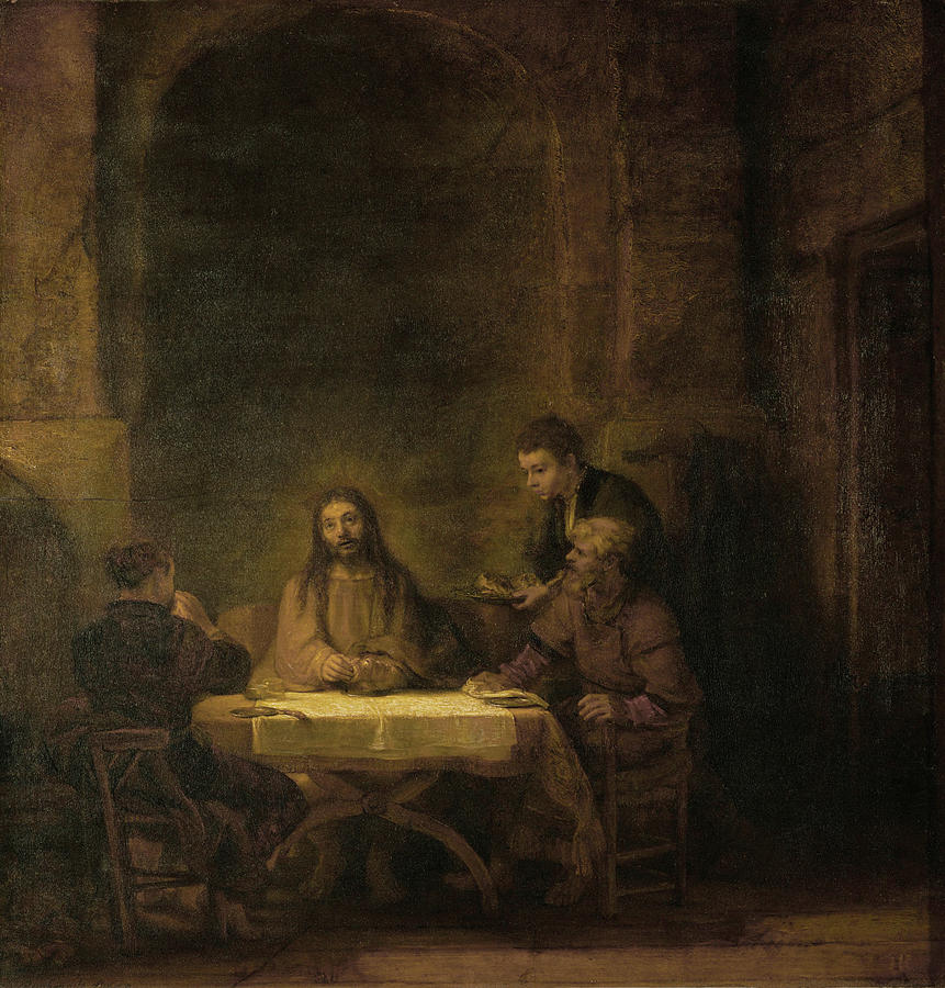 861x900 Disciples At Emmaus Painting By Rembrandt - Rembrandt Emmaus Painting